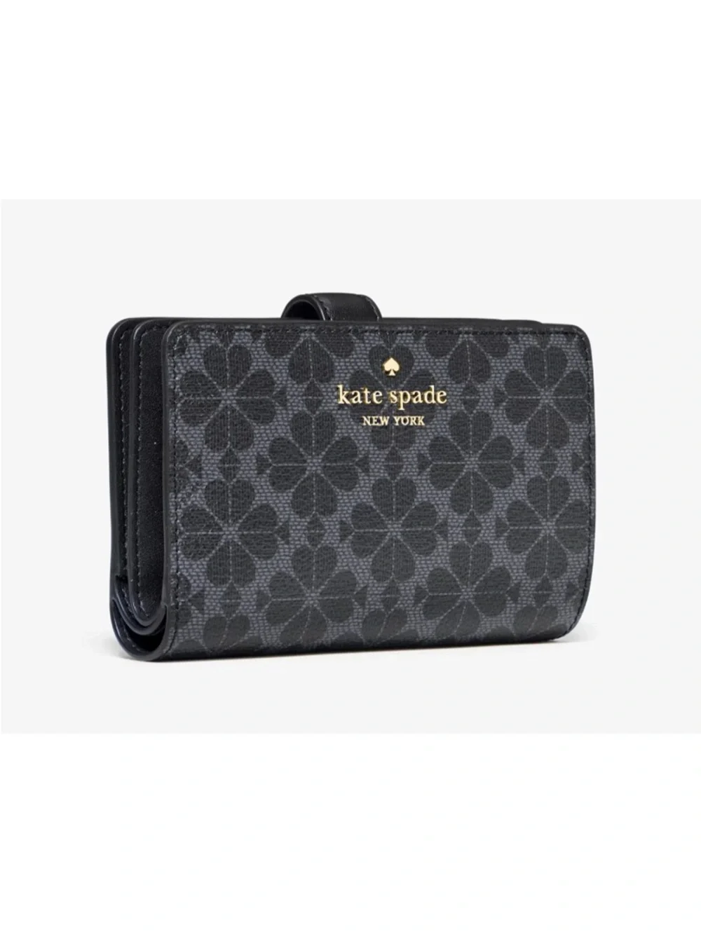 New Kate Spade Signature Spade Flower Medium Compact Bifold Wallet Black - Picture 3 of 3